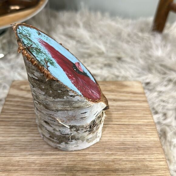 Hand Painted Cardinal On A Piece Of Birch Bark Rustic Cabin Decor Artist Signed - Picture 9 of 13